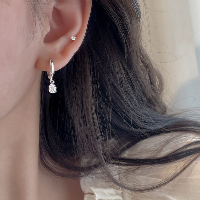 Wholesale Zircon Water Drop Ear Buckle Earrings for Women's Trendy, Minimally and Minimally Designed with a Sense of Luxury and Temperament