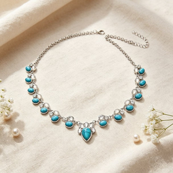 Wholesale Bohemian Turquoise Flower Necklace Retro Choker Alloy Jewelry Fashion Accessory Gift