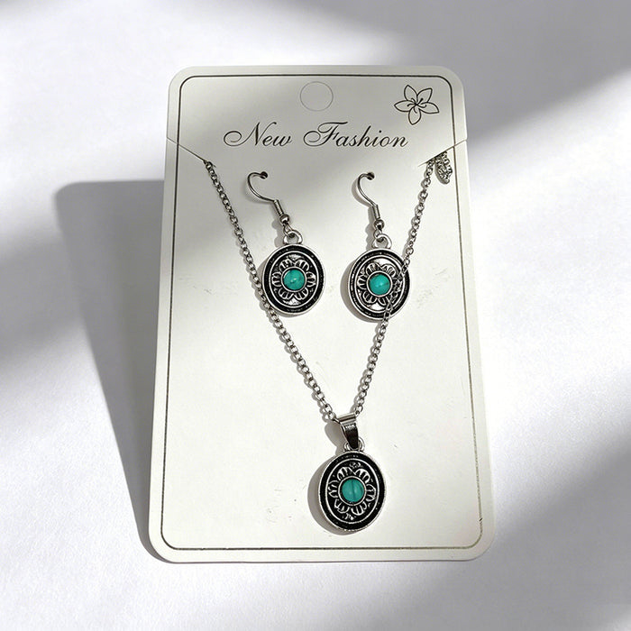 Wholesale 3pcs Vintage Turquoise Ethnic-Style Bohemian Earrings & Necklace Set