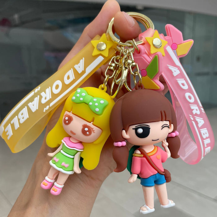 Wholesale 3D soft rubber keychain cartoon cute keychain doll couple backpack pendant