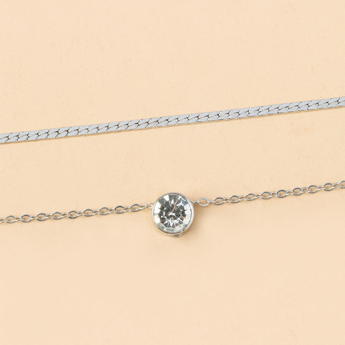 Wholesale New Silver Plated Chain Crystal Pendant Necklace, Fashionable and Versatile Style, Double layered Sweater Chain, Lock Bone Chain