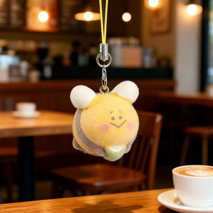 Wholesale Large 3D Flocked Resin Cartoon Bee Keychain