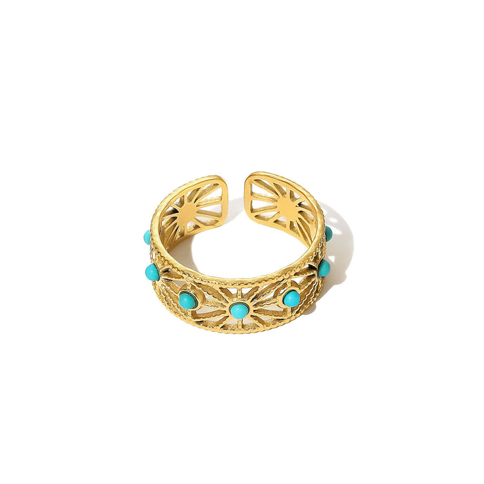 Wholesale Stainless Steel Gold Turquoise Adjustable Rings