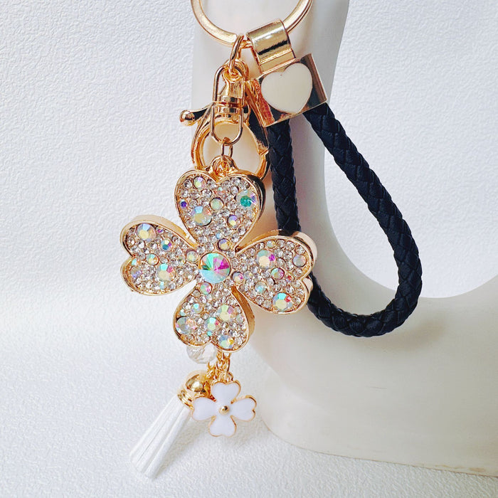 Wholesale Rhinestone Satellite Stone Four-leaf Clover Zinc Alloy Keychain JDC-KC-ZhanLun005