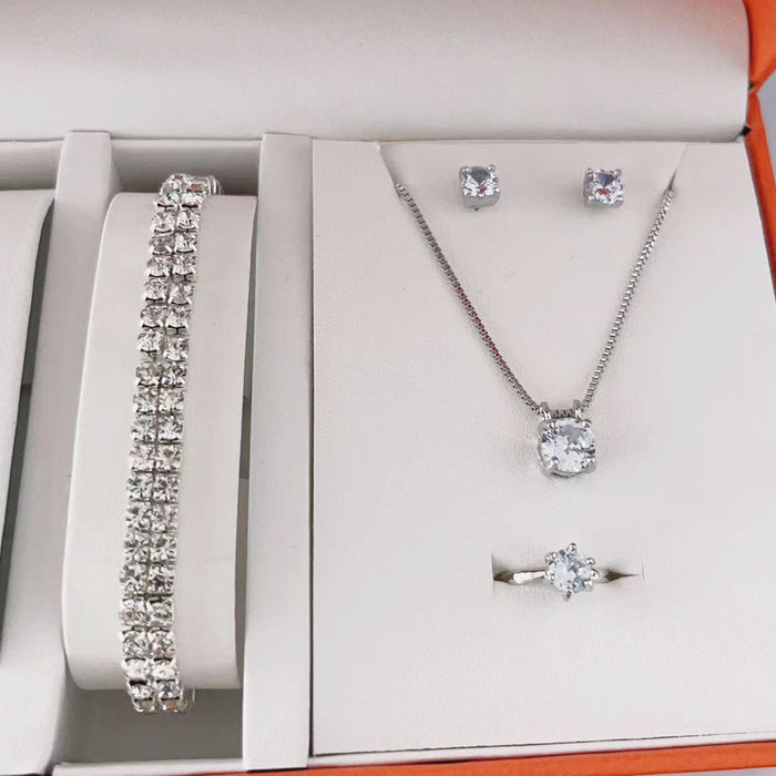 Wholesale Fashion Zircon Necklace Earrings Ring Bracelet Four-piece Set JDC-NE-YG006