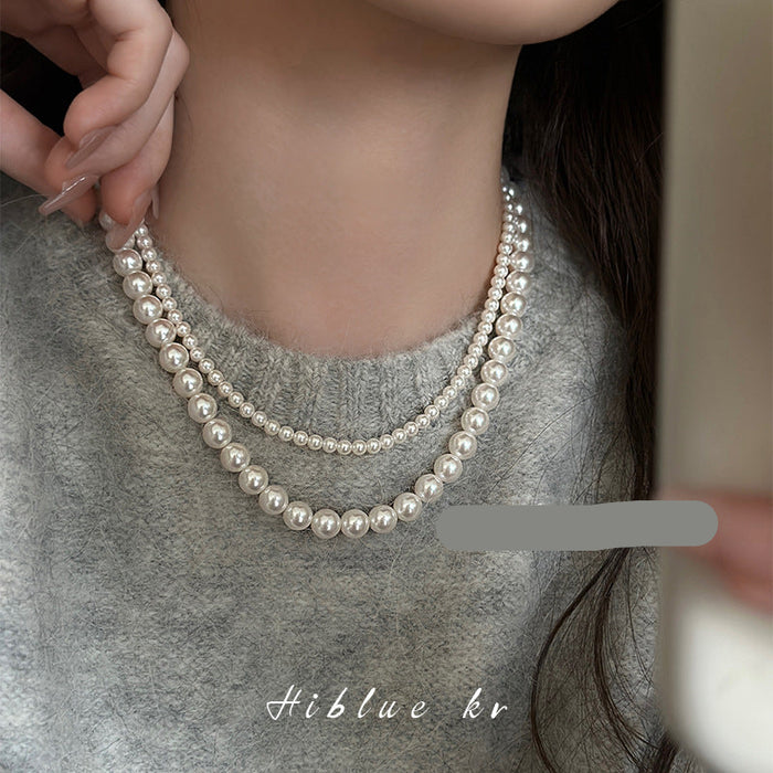 Wholesale  pearl necklace for women  clavicle chain double-layer stacked  sweater chain