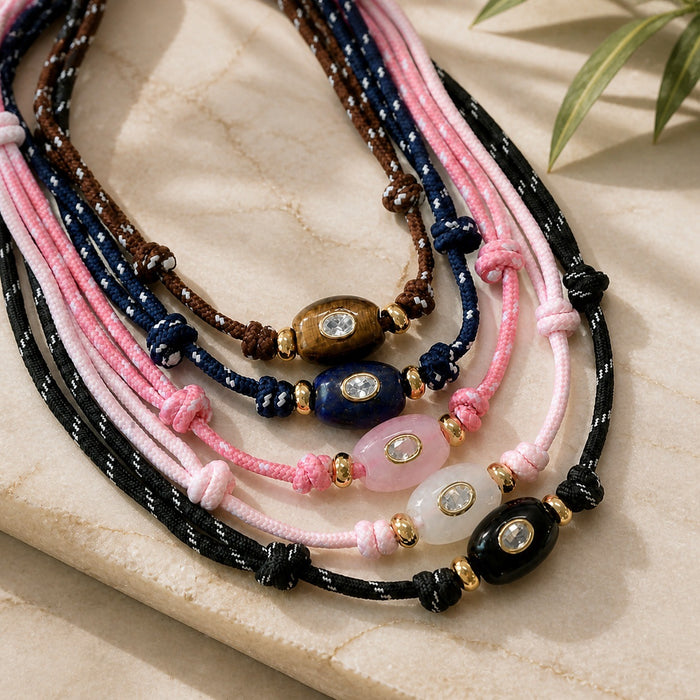 Wholesale Modern Geometric Natural Stone Pendant Necklace With Woven Rope And Adjustable Slip Knot For Women Casual Fashion Accessory