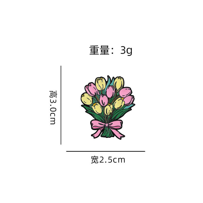 Wholesale Cute Plant Flower Brooch Cartoon Tulip Peony Metal Badge