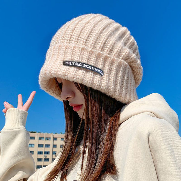 Wholesale large version of coarse wool hat children' s big head circumference loose thick knitted hat face small warm cold hat