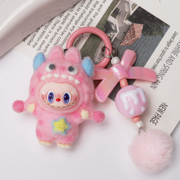 Wholesale Cute flocked polka dot doll keychain