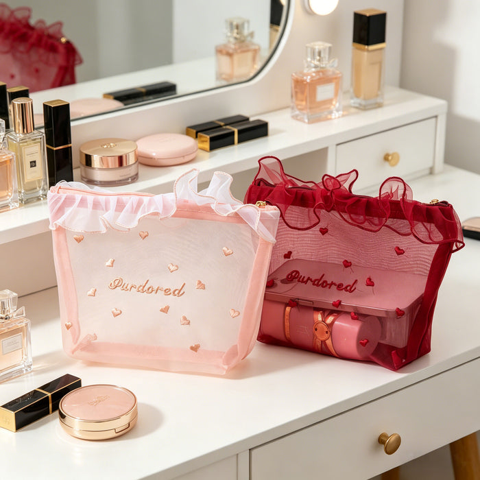 Wholesale 3pcs Ruffled Mesh Cosmetic Makeup Bag