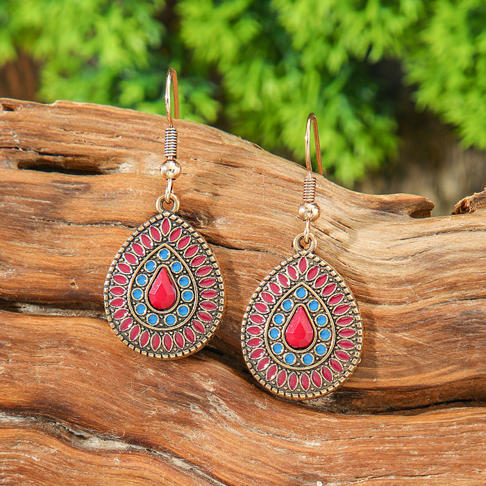 Wholesale Dripping Glaze Alloy Earrings Retro Ethnic Style Geometric Design MOQ≥2
