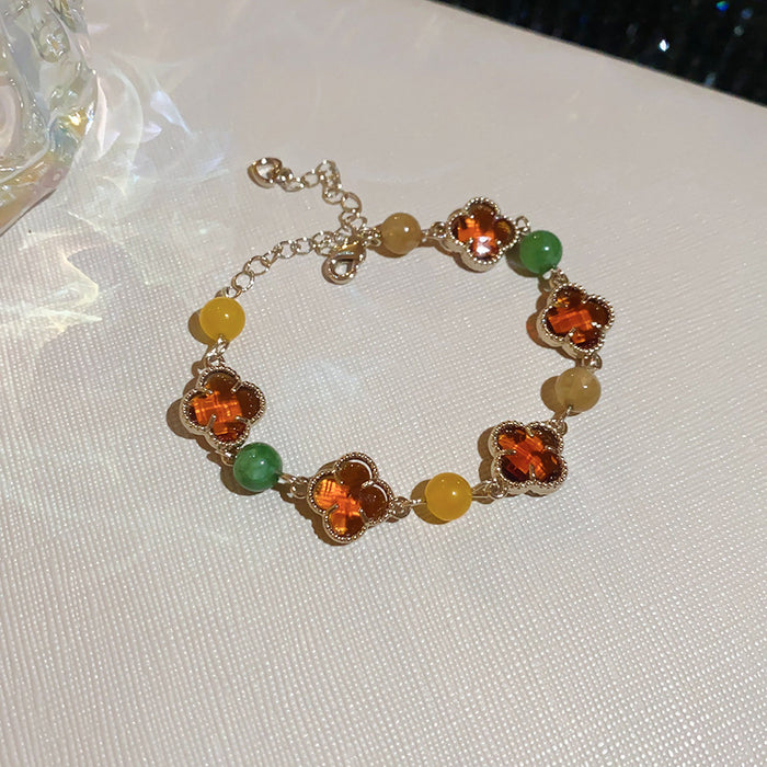 Wholesale Glass Flower Bracelet Gold Electroplated Charm