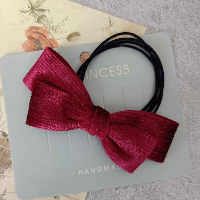 Wholesale Autumn and winter high-elastic multi-strand head rope burgundy velvet bow tie hair ring Oak hair rope rubber band