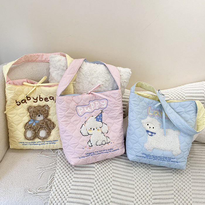 Wholesale Cute Cartoon Embroidery Shoulder Bag Autumn and Winter Large Capacity Tote Bag