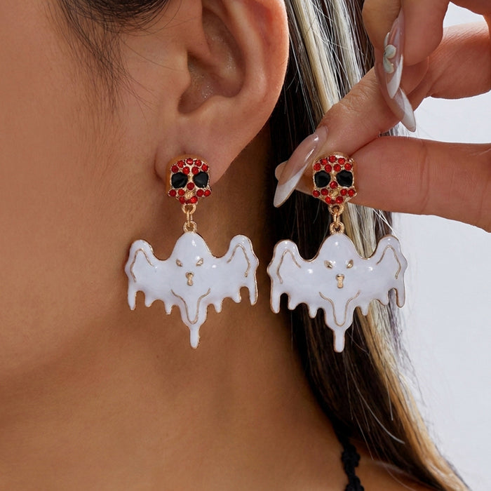 Wholesale Dark Drip Oil Rhinestone Earrings Skull Pumpkin Bat Design Alloy Party Wear