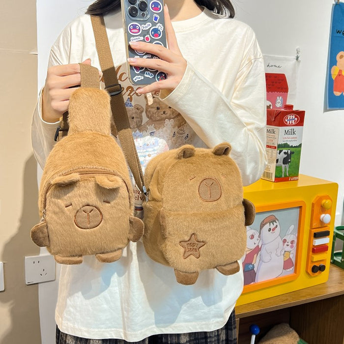 Wholesale Plush Mobile Phone Small Bag Women's Autumn and Winter Cartoon Capybara Crossbody Bag Durable Commuter Chest Bag