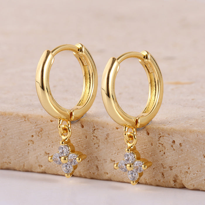 Wholesale Personalized Light Luxury Copper Earnail Geometric Earring Set with Diamond studded Color Diamond Zircon Square Earring Buckle