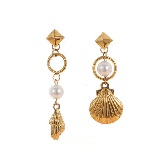 Wholesale Shell stainless steel earrings with pearl triple layered earrings