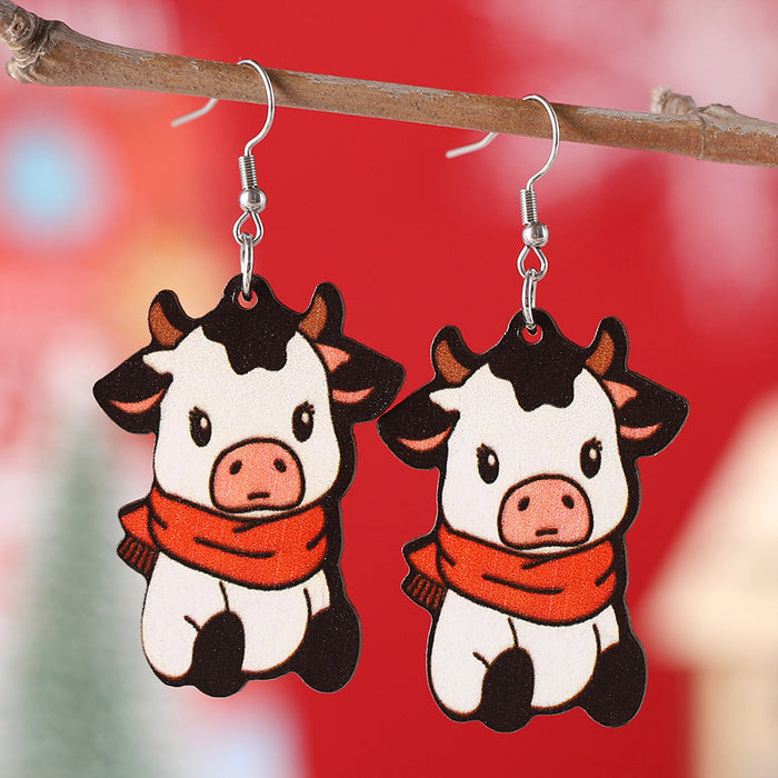 Wholesale Christmas Red f Cow Pendant Earrings