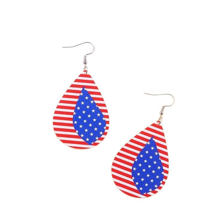 Wholesale Patriotic Red White Blue Star Stripe Acrylic Earrings Gift Jewelry Accessory MOQ≥2