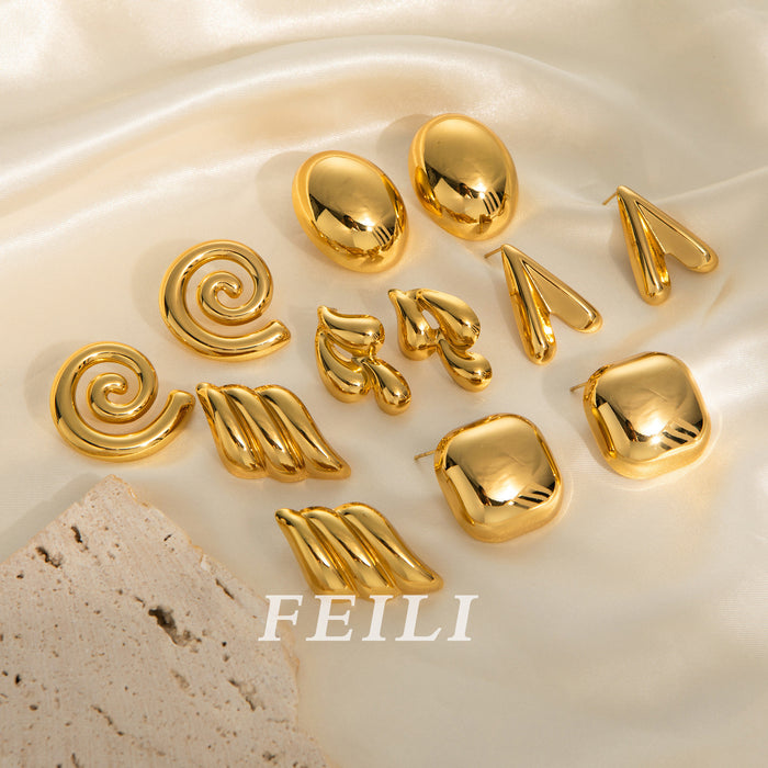 Wholesale Stainless Steel Plated Gold Earrings  Personality Simple  All-match Geometric Earrings