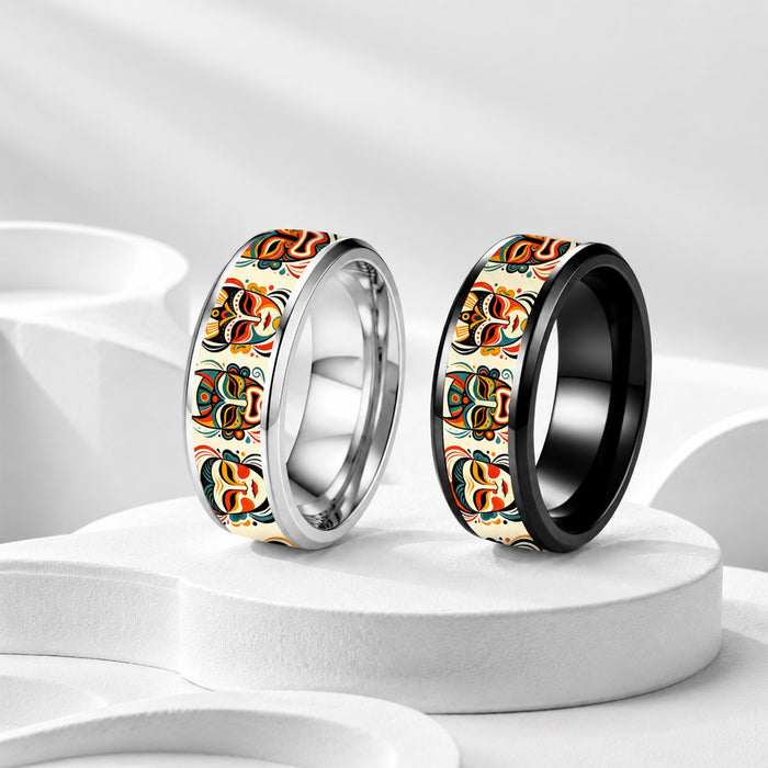 Wholesale Traditional Chinese Opera Face Stainless Steel Ring Silver Plated Jewelry Accessory
