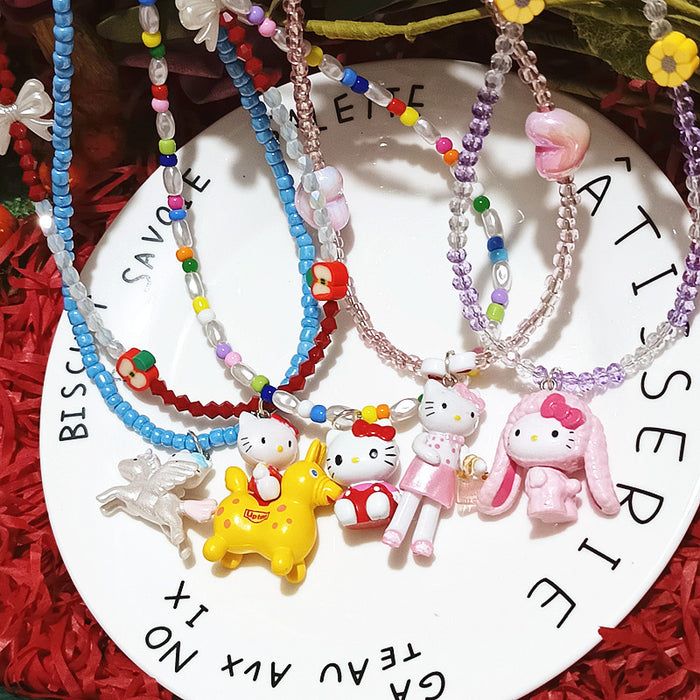 Wholesale Cartoon Unicorn Rabbit Dress-up Color Beaded Necklace Niche Clavicle Chain Personality Design Sense Neck