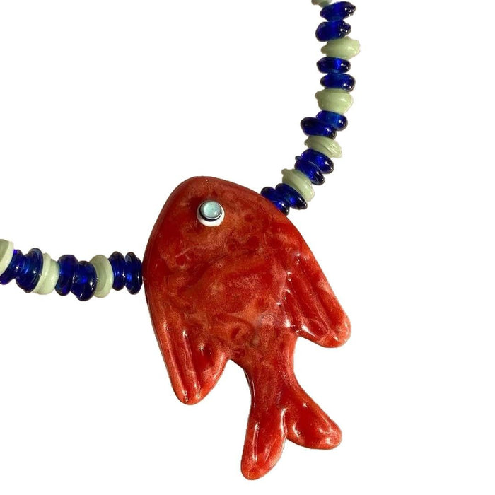 Wholesale Summer Ocean Fish Design Glass Pendant Necklace Electroplated Trendy Collarbone Chain