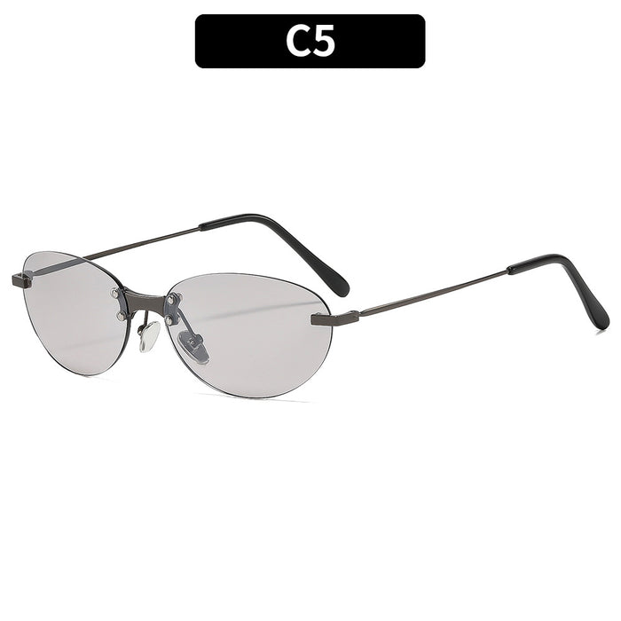 Wholesale Retro Oval Rimless Sunglasses UV400 Silver Frame Gray Lens Fashion Accessory