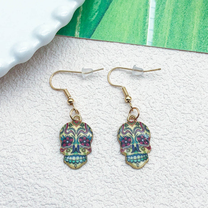 Wholesale Halloween Series Printed Skull Pendant Earrings JDC-ES-Oulu005