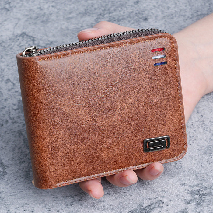 Wholesale Chic PU Leather Men' s Wallet with Retro Letter Print and Zipper Coin Pocket