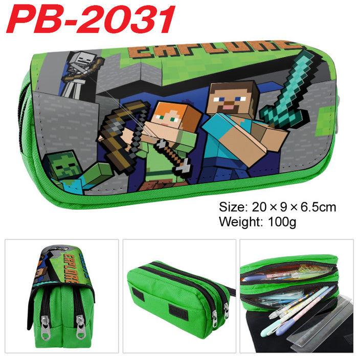 Wholesale Cartoon Game Themed Canvas Pencil Case Double Layer Zipper Large Capacity Student Stationery