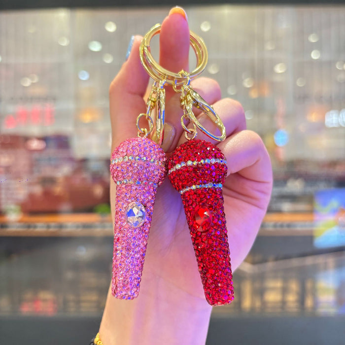 Wholesale Fashion Rhinestone 3D Microphone Keychain Bag Charm For Women Gift For Couple Boutique Resale