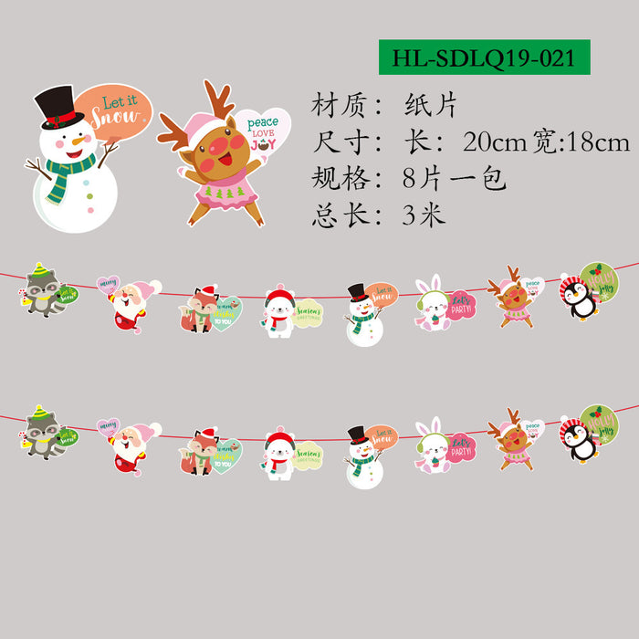 Wholesale Christmas Decorations Christmas Pull Flag Hanging Flag Holiday Banner Party Decoration Paper Cartoon Christmas Pull Flower String Flag