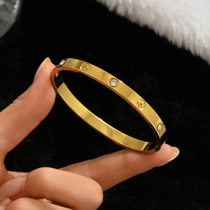 Wholesale Gold Tone Titanium Steel  Bangle Set With Rhinestone Row Trendy Jewelry Accessory For Party Or Everyday Gift