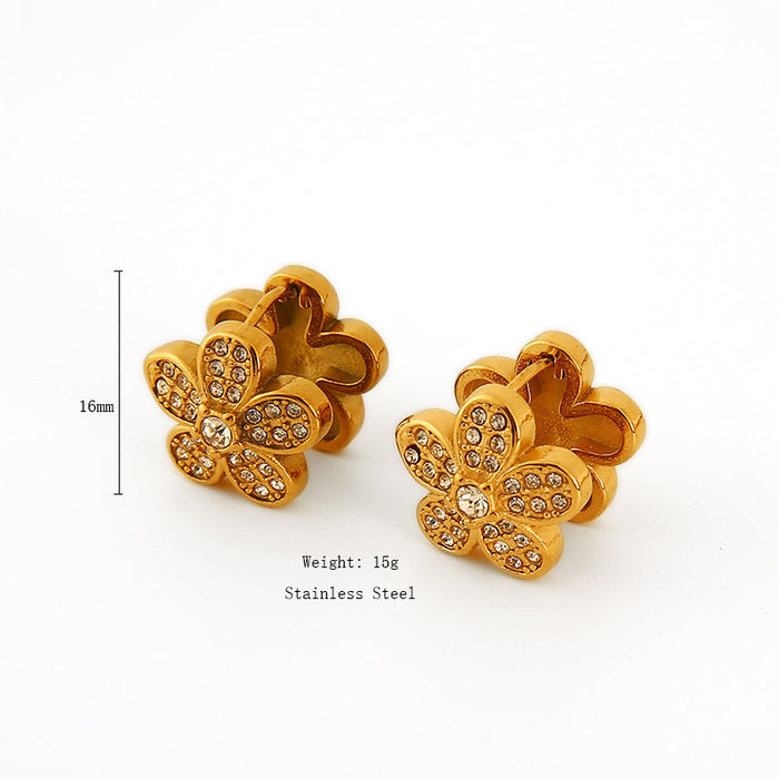 Wholesale Fashionable and personalized three-dimensional stainless steel butterfly earrings with diamond temperament, bow tie earrings, color preservation