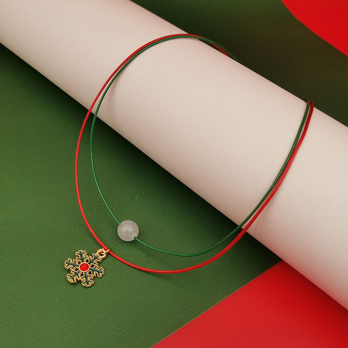 Wholesale Luminous Christmas Necklace Elderly Bell Tree Reindeer Snowflake Christmas Luminous Double-Layer Clavicle Chain