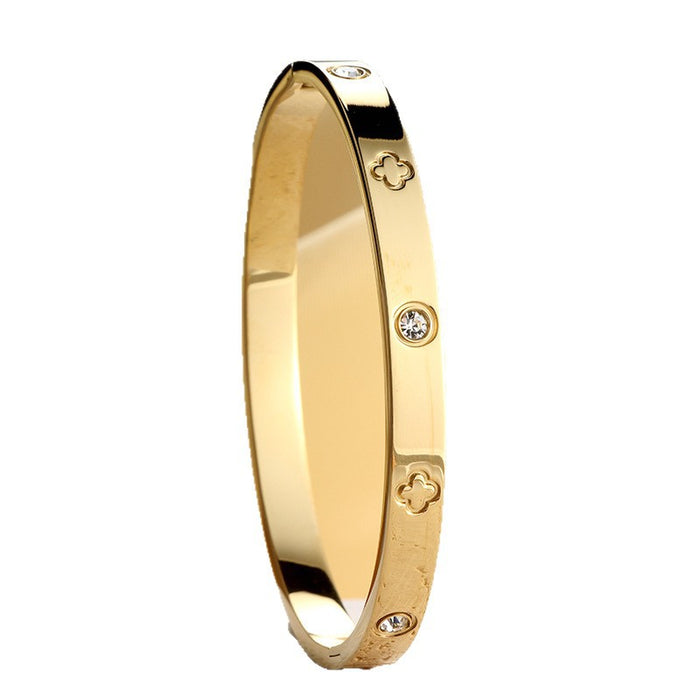 Wholesale Six-diamond four-flower zircon titanium steel bracelet