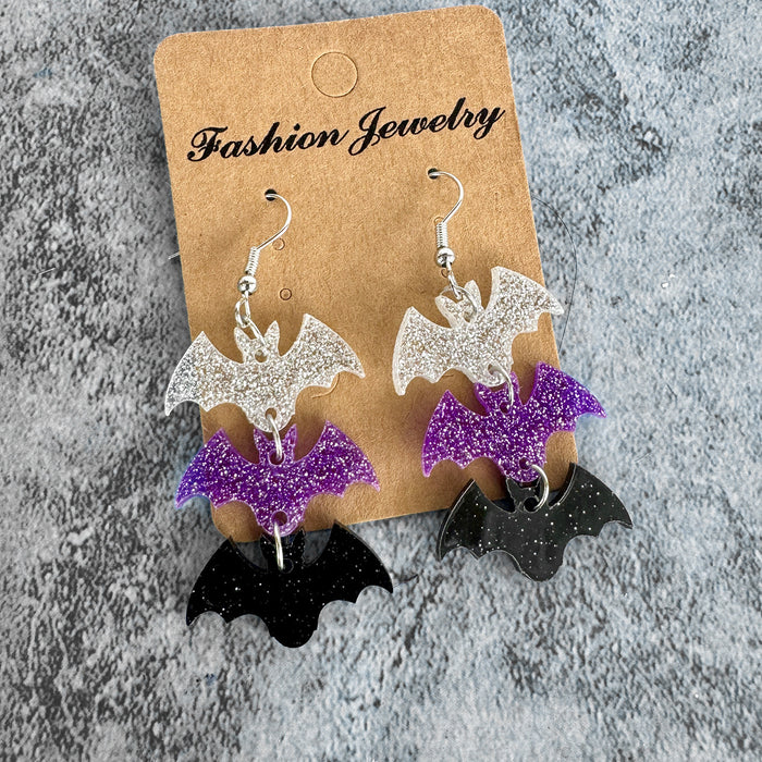 Wholesale  dark wind bat acrylic earrings three-color ing horror holiday earrings