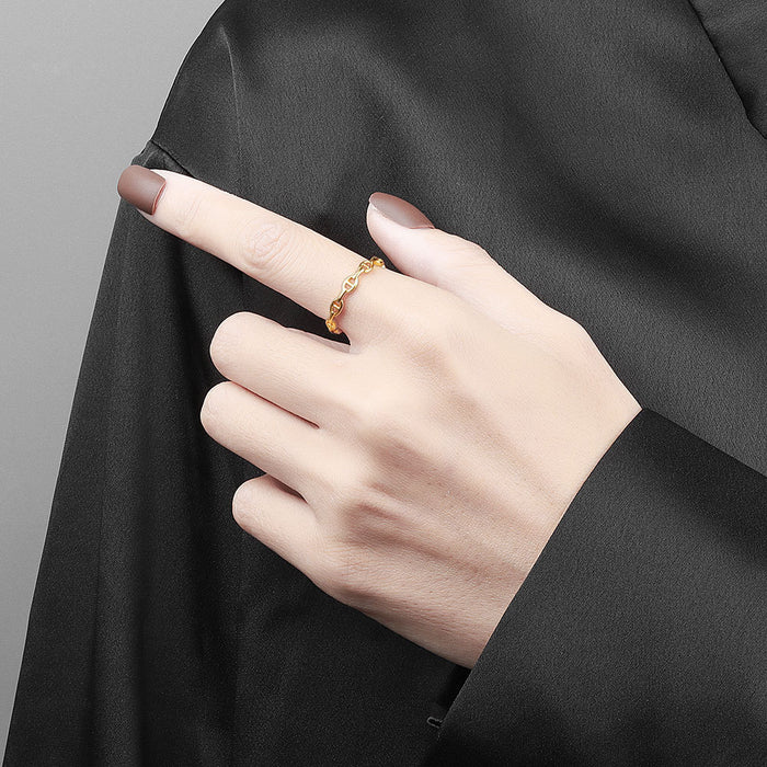 Wholesale Modern Geometric Chain Hollow Open Ring For Women White Gold Finish Adjustable Fashion Accessory