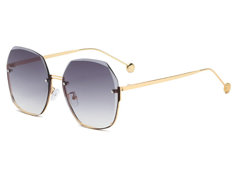 Wholesale Trendy Frameless Irregular Pc Sunglasses Pink Lens Gold Frame  UV400 Fashion Accessory