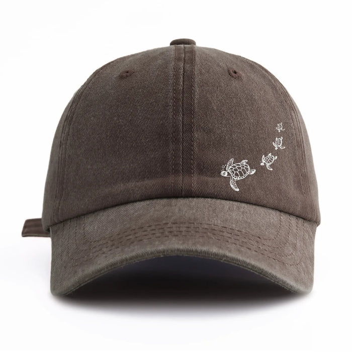 Wholesale Stylish Ocean Turtle Print Washed Distressed Baseball Cap Casual Peaked Cap Sun Protection Fashion Accessory Boutique Resale Gift