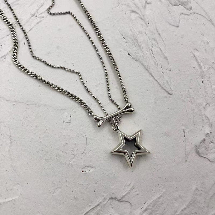Wholesale A niche design necklace with hollowed out double layered unique personality collarbone chain