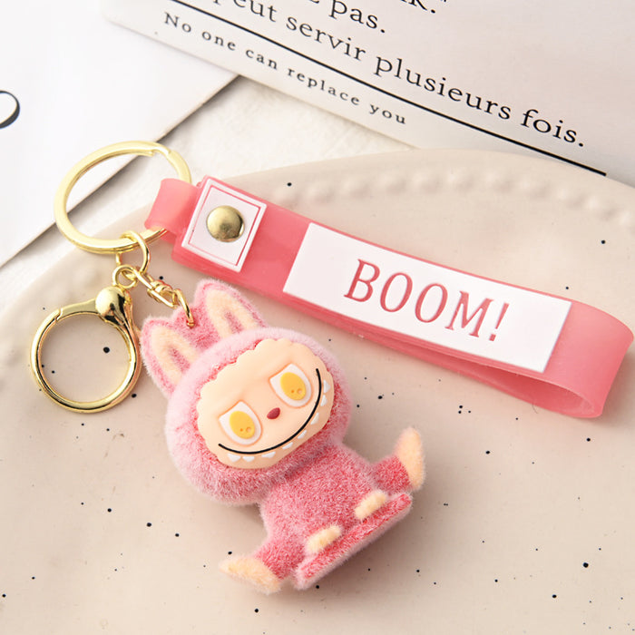 Wholesale Flocking Yoga Little Monster Keychain Small Pendant Cartoon Cute Doll Keychain Small Gift