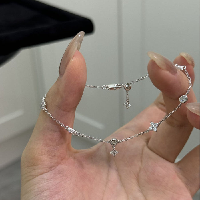 Wholesale S925 Sterling Silver Bracelet Four-leaf Flower Tassel Bubble Diamond Bracelet