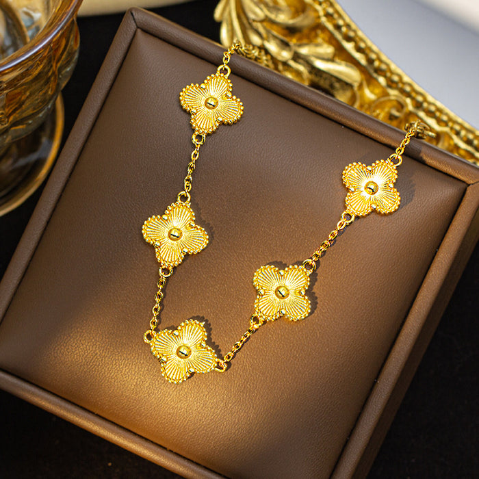 Wholesale Titanium Steel Four-Leaf Clover Necklaces Earrings Bracelet Set