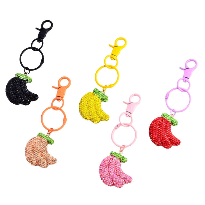 Wholesale Full rhinestone banana fruit bag charm creative keychain handbag accessory