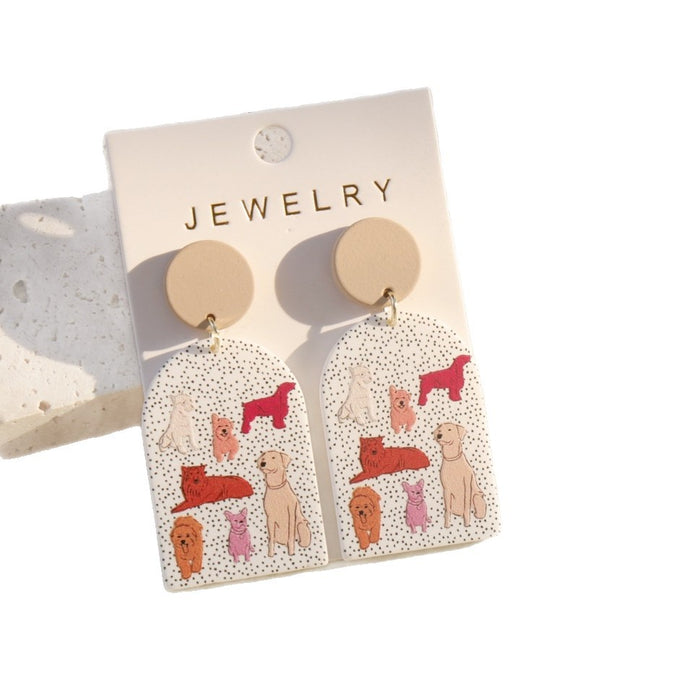 Wholesale Cute Dog Graffiti Acrylic Pendant Earrings
