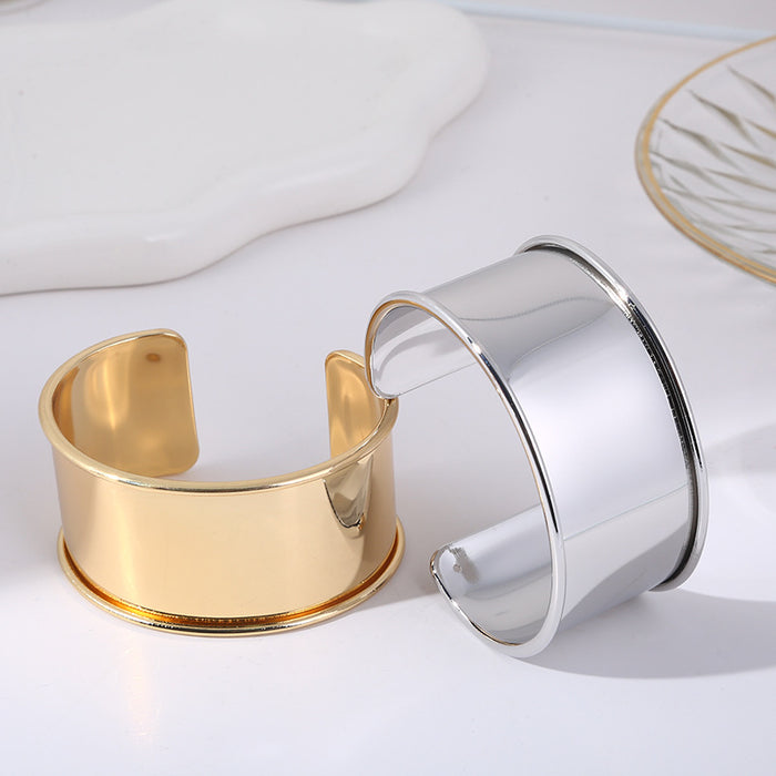 Wholesale Metal exaggerated glossy bracelet, minimalist punk wide open adjustable iron bracelet